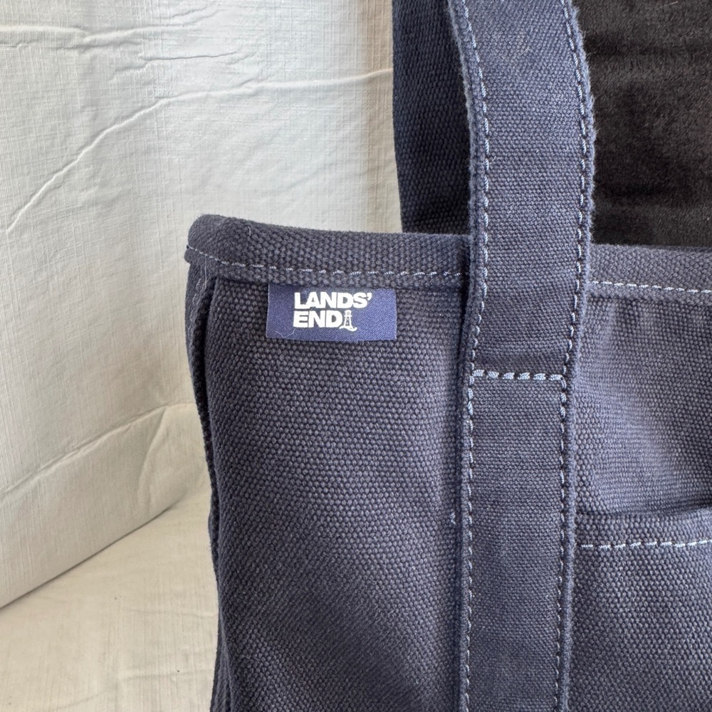 Lands End Canvas Zip Top Carry All Tote Bag Radiant Navy Blue 505515 - Picture 2 of 8